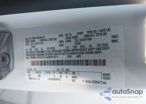 2018 Ford Escape Se из США, поврежденный, VIN 1FMCU0GD1JUD51371